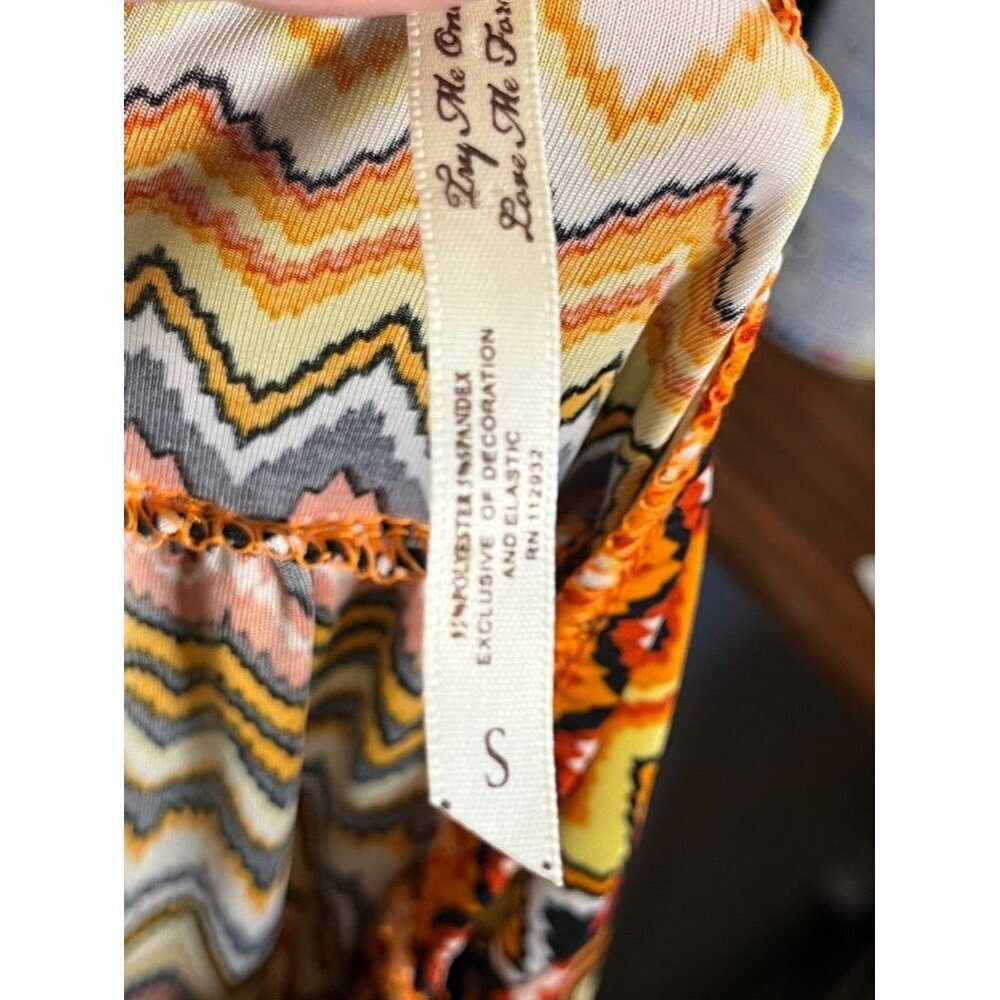 Retro Chevron Halter Maxi Dress S Brown Aztec Boho Indie Folk Funky Western Chic - Picture 9 of 9